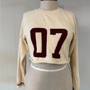 Cream and Burgundy Women's Sweater